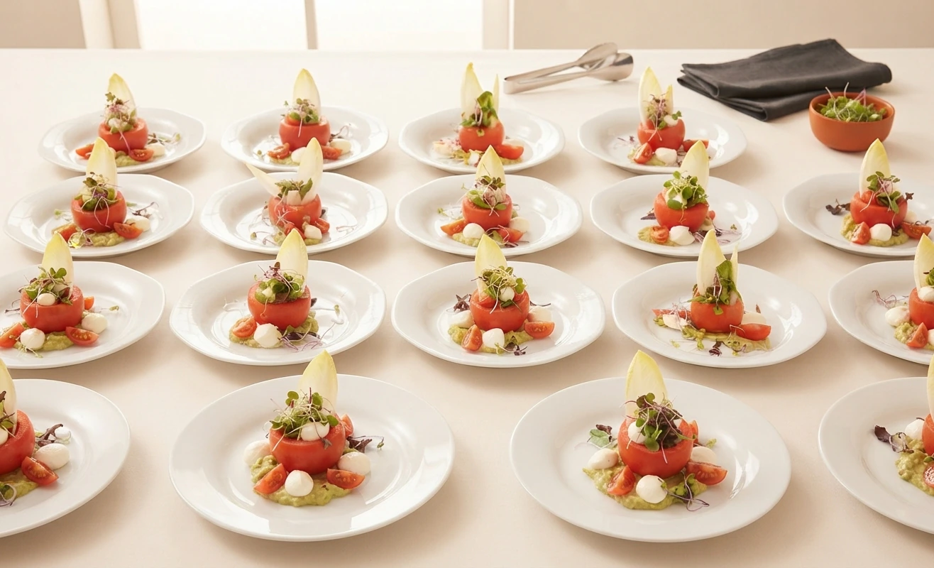 Platos individuales con bocados frescos listos para servir